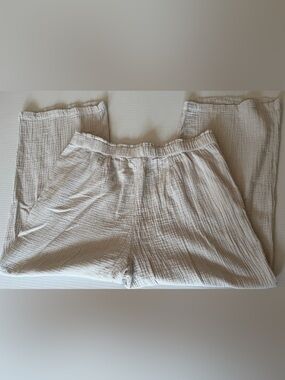 NWT J.Jill Cotton Gauze Pull-On Cropped Wide Leg Pants Tan Cream Size L